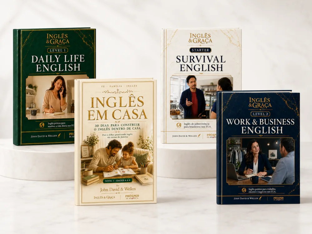 Coleção de workbooks Inglês & Graça: Survival English, Daily Life English, Work & Business English e Inglês em Casa